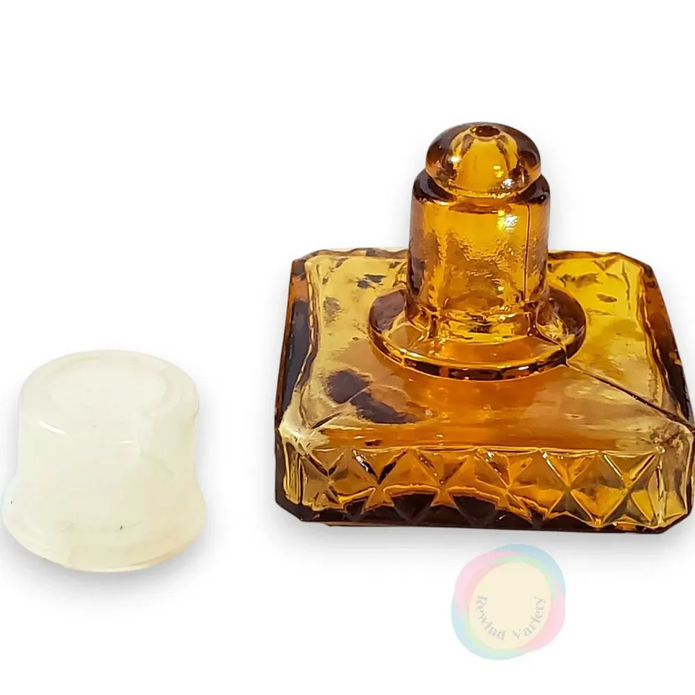 Vintage Mid Century Amber Glass Diamond Decanter Set Taiwan